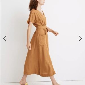 Linen Blend Dolman Sleeves Tie Waist Dress